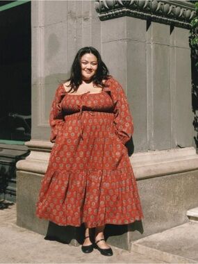 Christy Dawn Jennica Dress Red Floral Prairie Boho Midi Long Sleeve Smocked 3X